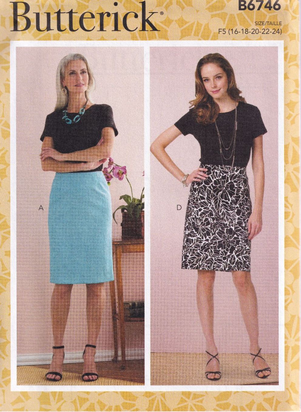 BUTTERICK B6746 SKIRT AND BELT SEWING PATTERN-SIZE F5(16,18,20,22,24)
