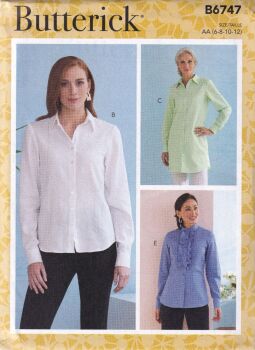 BUTTERICK B6747 SHIRTS SEWING PATTERN- SIZE AA (6,8,10,12)