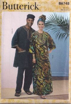 BUTTERICK B6748 TUNIC, CAFTAN, PANTS, HEADWRAP AND HAT SEWING PATTERN- SIZE XM(S,M,L)