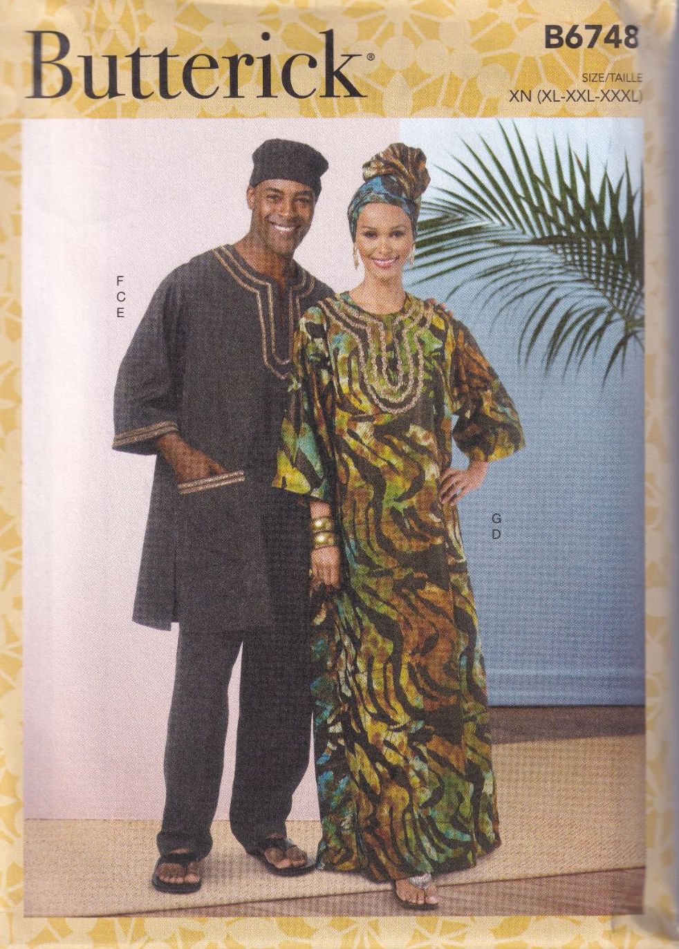 BUTTERICK B6748 TUNIC, CAFTAN, PANTS, HEADWRAP AND HAT SEWING PATTERN- SIZE