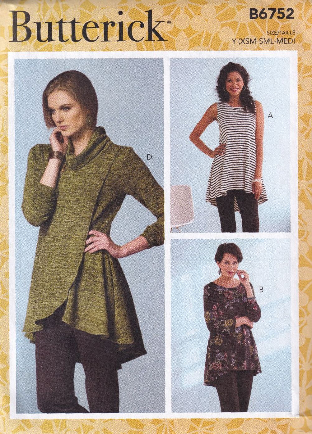 BUTTERICK B6752 TUNIC SEWING PATTERN- SIZE Y(XS,S,M)