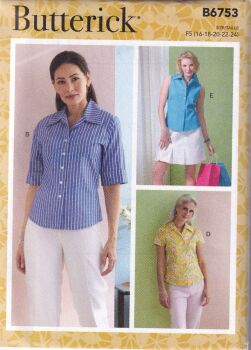 BUTTERICK B6753 SHIRTS SEWING PATTERN-SIZE F5 (16,18,20,22,24)