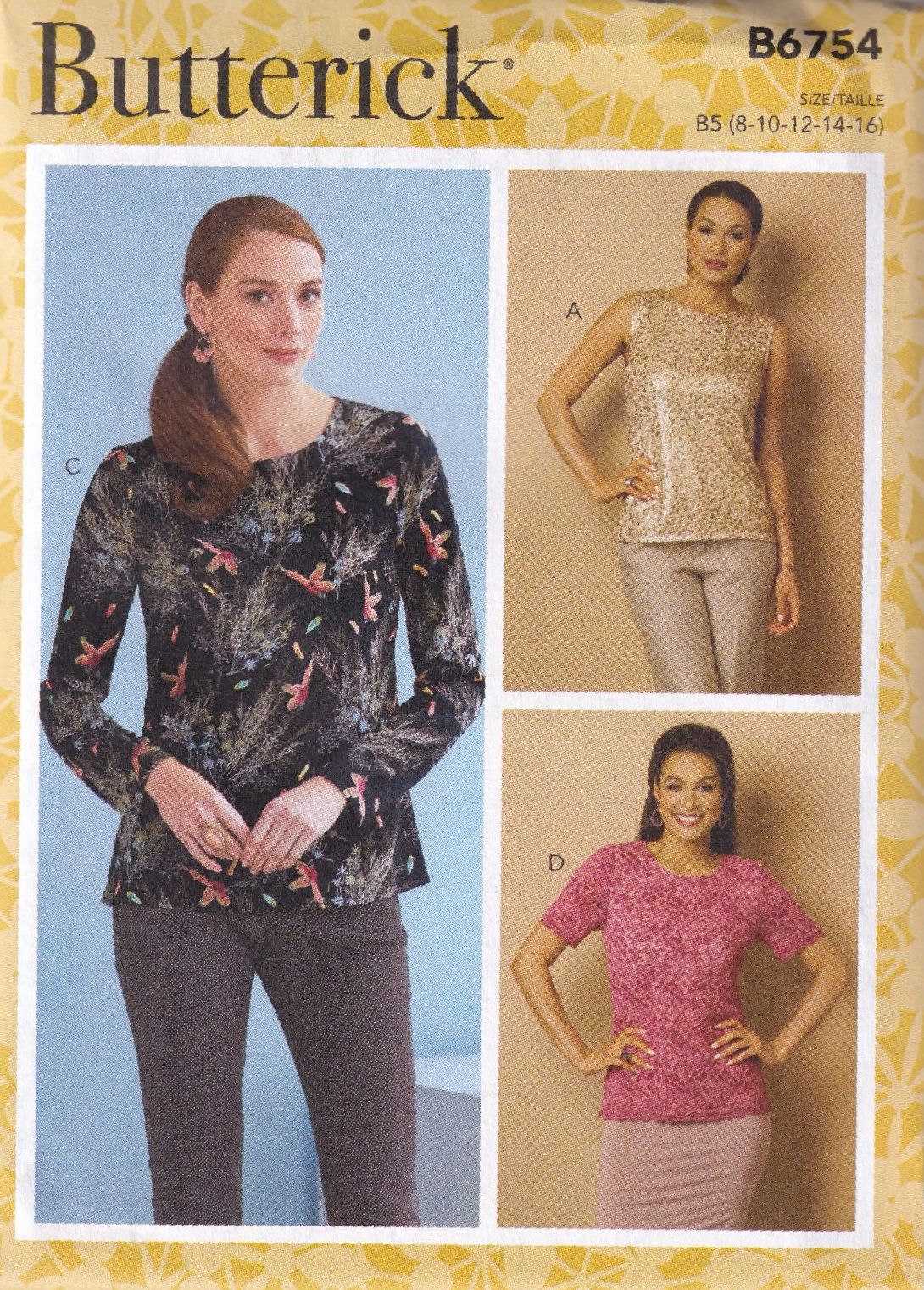 BUTTERICK B6754 TOP WITH CUP SIZES A/B,C,D SEWING PATTERN-SIZE B5(8,10,12,1
