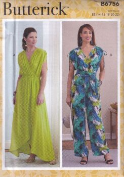 BUTTERICK B6756 DRESS AND JUMPSUIT SEWING PATTERN- SIZE E5(14,16,18,20,22)