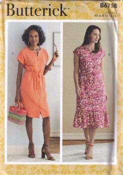 BUTTERICK B6758 DRESS SEWING PATTERN-SIZE A5 (6,8,10,12,14)