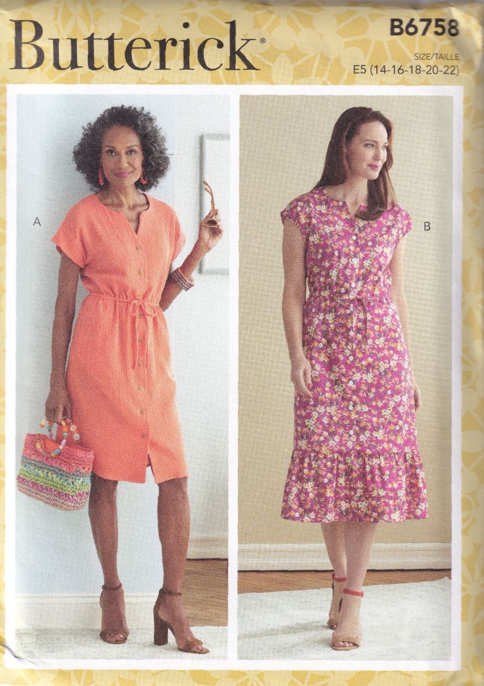 BUTTERICK B6758 DRESS SEWING PATTERN-SIZE E5 (14,16,18,20,22)