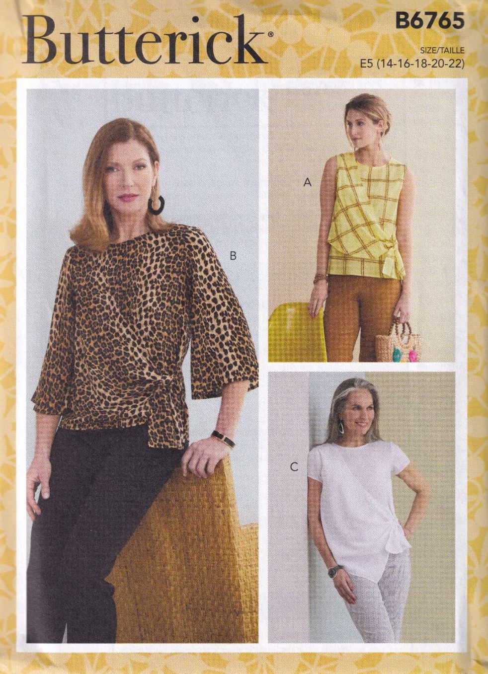 BUTTERICK B6765 TOPS SEWING PATTERN- SIZE E5(14,16,18,20,22)