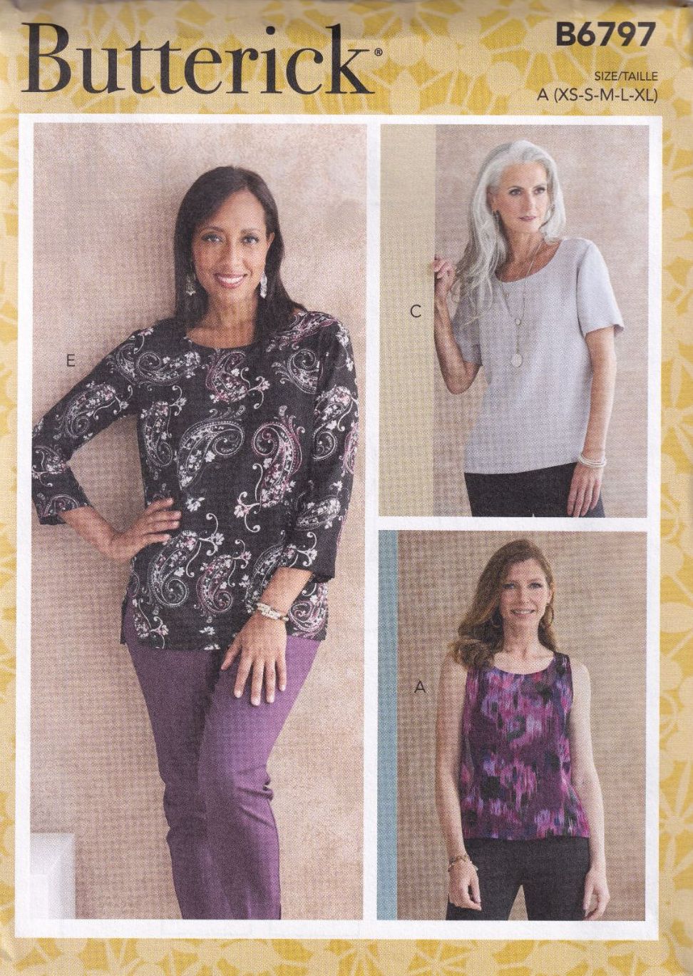 BUTTERICK B6797 TOPS SEWING PATTERN-SIZE A (XS,S,M,L,XL)