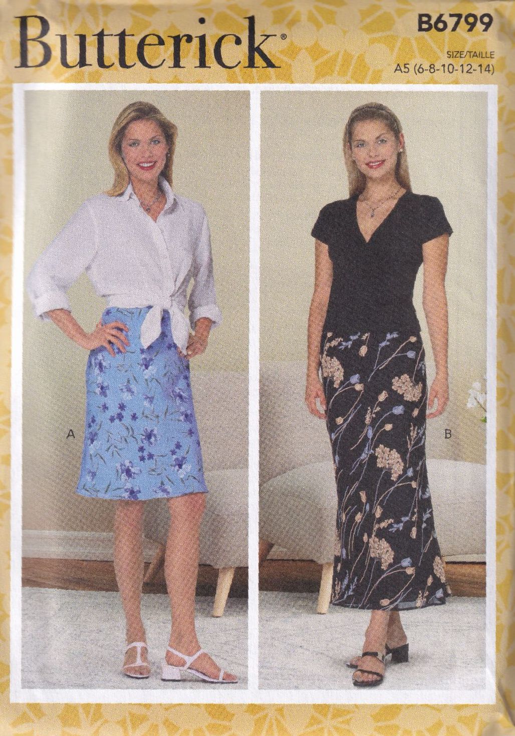 BUTTERICK B6799 SKIRT SEWING PATTERN-SIZE A5 (6,8,10,12,14)