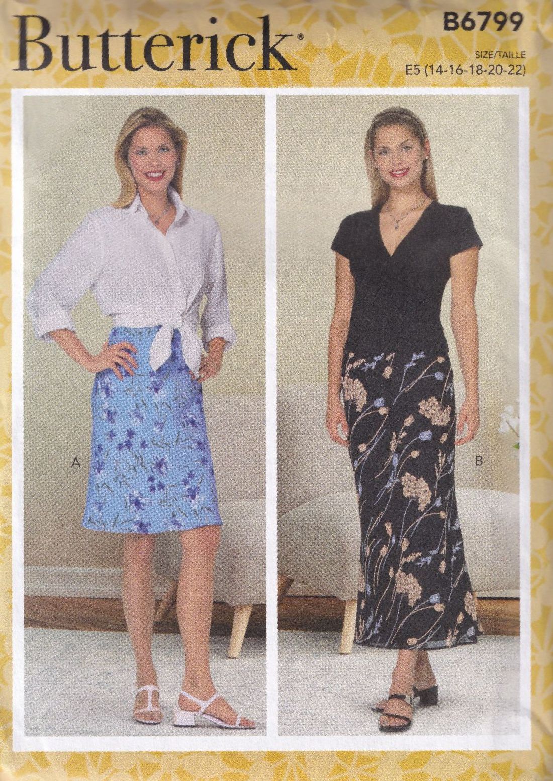 BUTTERICK B6799 SKIRT SEWING PATTERN-SIZE E5 (14,16,18,20,22)