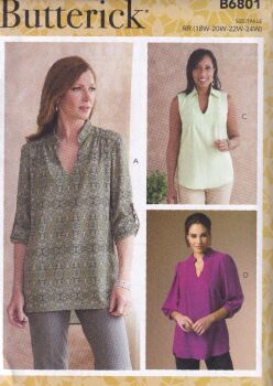 BUTTERICK B6801 TOPS SEWING PATTERN- SIZE RR (18,20,22,24)