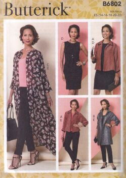 BUTTERICK B6802 JACKET, DRESS AND PANTS SEWING PATTERN-SIZE E5 (14,16,18,20,22)