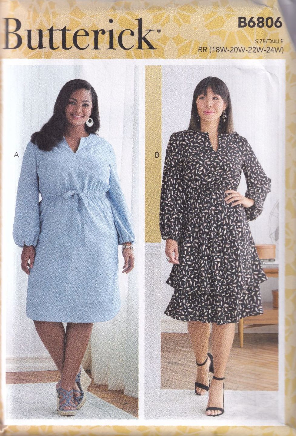 BUTTERICK B6806 DRESSES SEWING PATTERN-SIZE RR (18,20,22,24)