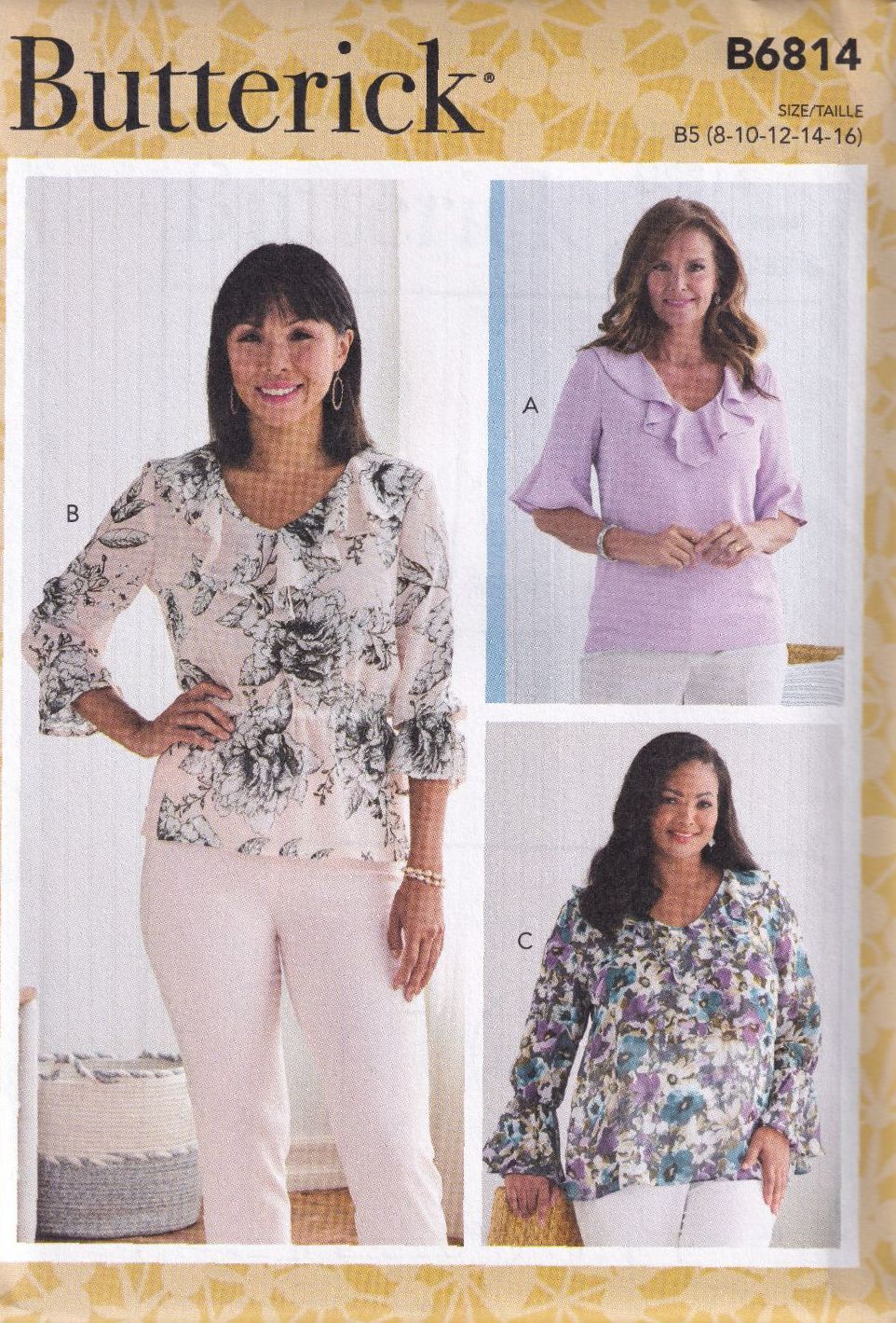 BUTTERICK B6814 TOPS SEWING PATTERN-SIZE B5 (8,10,12,14,16)