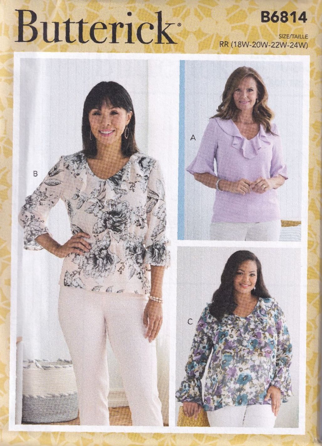BUTTERICK B6814 TOPS SEWING PATTERN-SIZE RR (18,20,22,24)