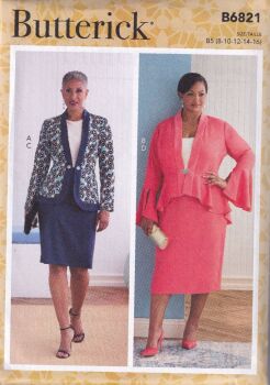 BUTTERICK B6821 JACKET AND SKIRT SEWING PATTERN-SIZE B5 (8,10,12,14,16)