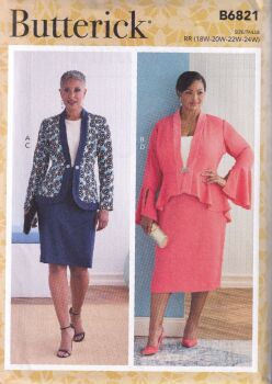 BUTTERICK B6821 JACKET AND SKIRT SEWING PATTERN-SIZE RR (18,20,22,24)