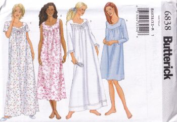 BUTTERICK B6838 NIGHT GOWN SEWING PATTERN- SIZE XS-M