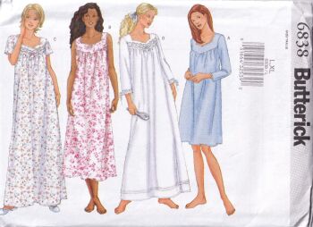 BUTTERICK B6838 NIGHT GOWN SEWING PATTERN- SIZE L, XL