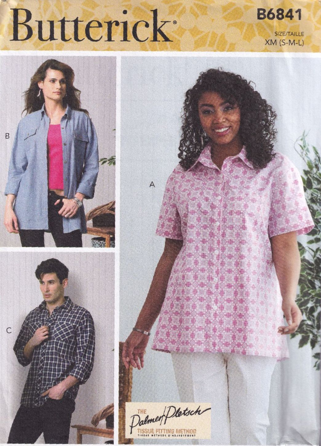 BUTTERICK B6841 SHIRTS SEWING PATTERN-SIZE XM (S,M,L)