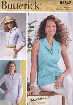 BUTTERICK B6842 COLLARED SHIRTS SEWING PATTERN- SIZE B5 (8,10,12,14,16)