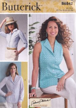 BUTTERICK B6842 COLLARED SHIRTS SEWING PATTERN- SIZE F5 (16,18,20,22,24)