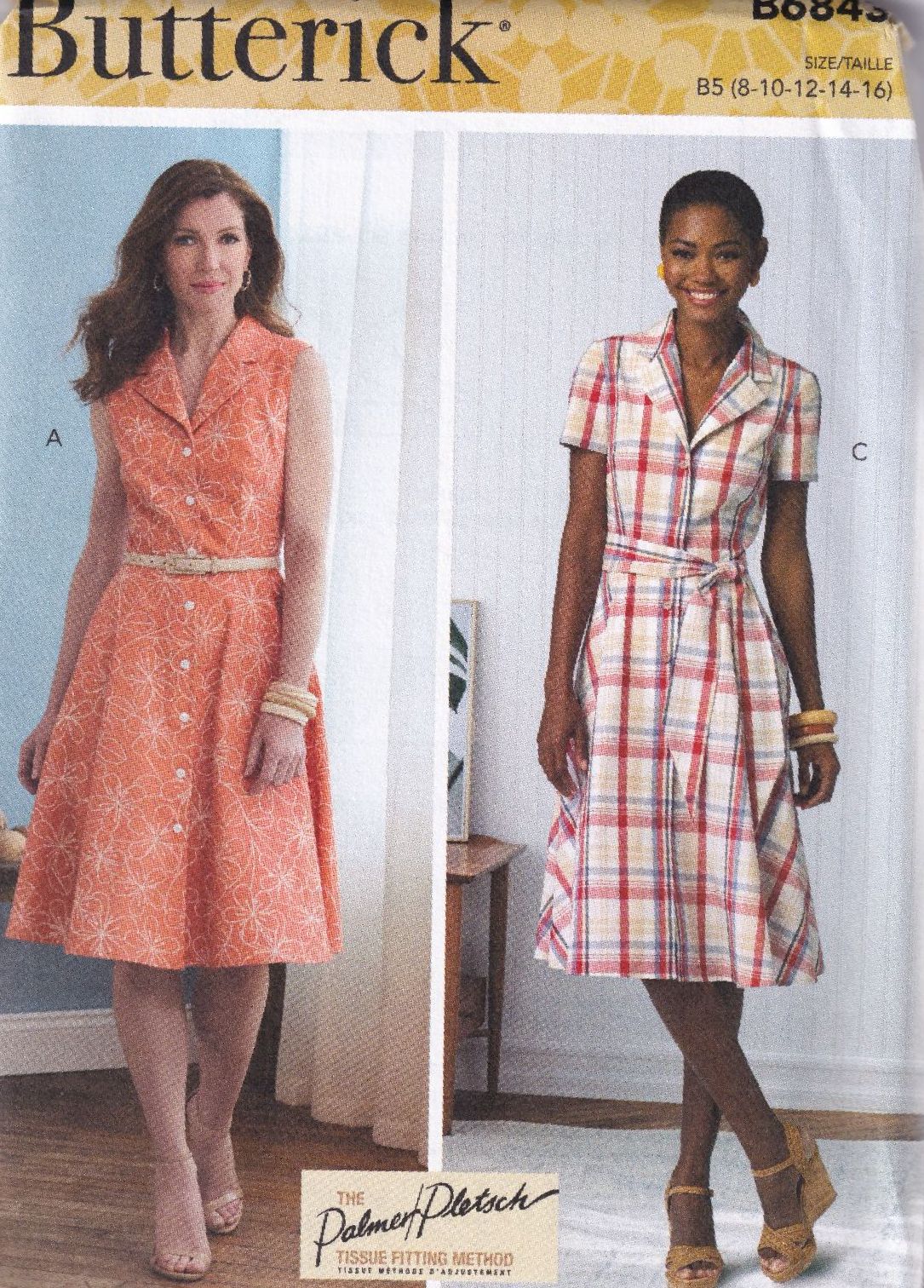 BUTTERICK B6843 SHIRT DRESS SEWING PATTERN- SIZE B5 (8,10,12,14,16)