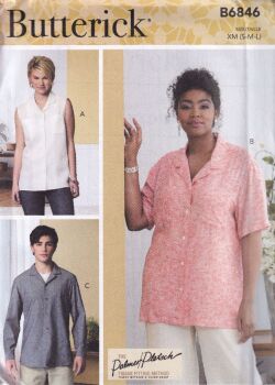 BUTTERICK B6846 BUTTON-DOWN SHIRT SEWING PATTERN- SIZE XM (S,M,L)