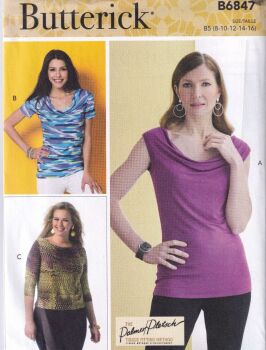 BUTTERICK B6847 COWL NECK TOPS SEWING PATTERN- SIZE B5 (8,10,12,14,16)
