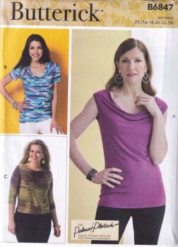 BUTTERICK B6847 COWL NECK TOPS SEWING PATTERN- SIZE F5 (16,18,20,22,24)