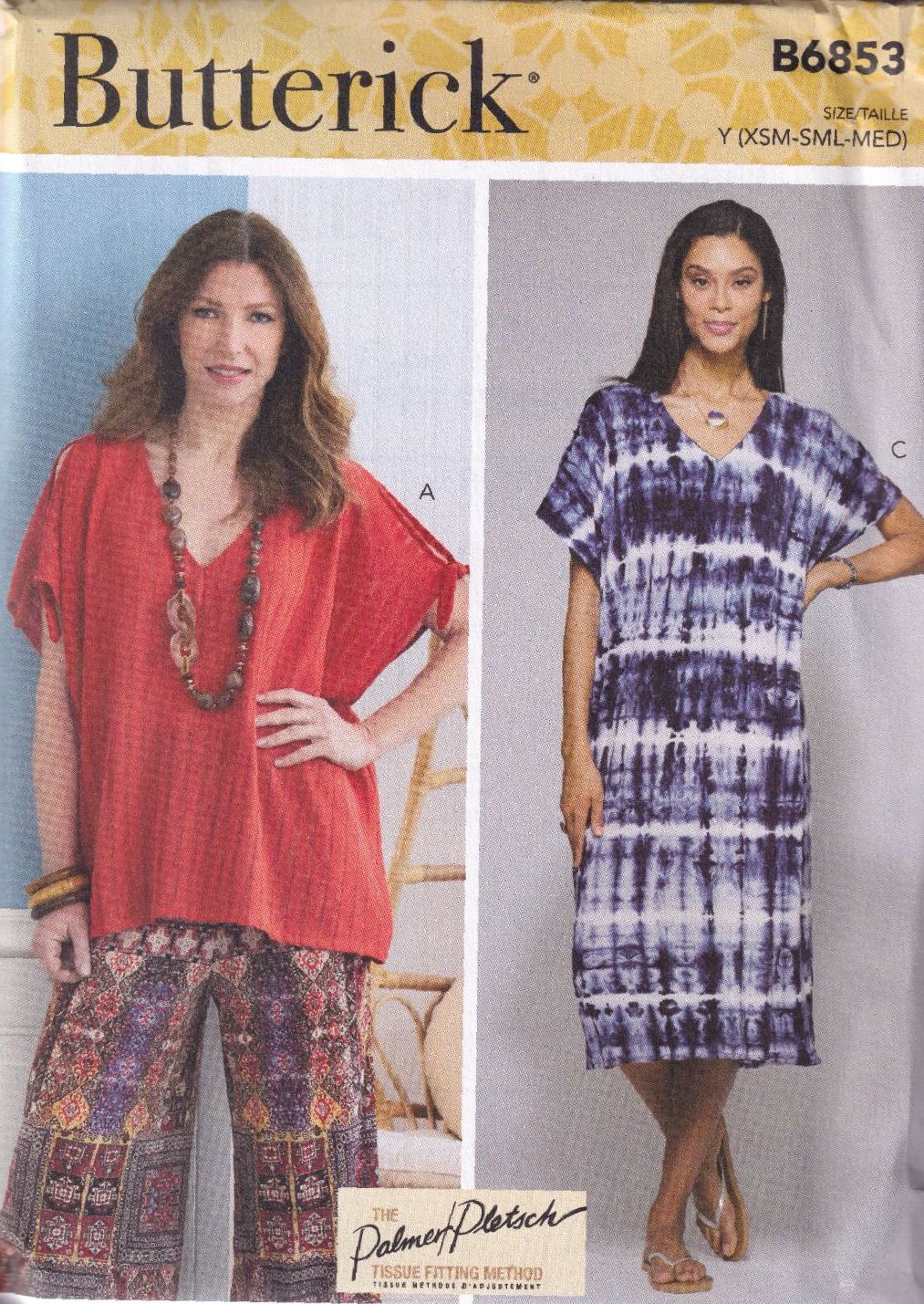 BUTTERICK B6853 TUNIC AND DRESSES SEWING PATTERN- SIZE Y (XS,S,M)