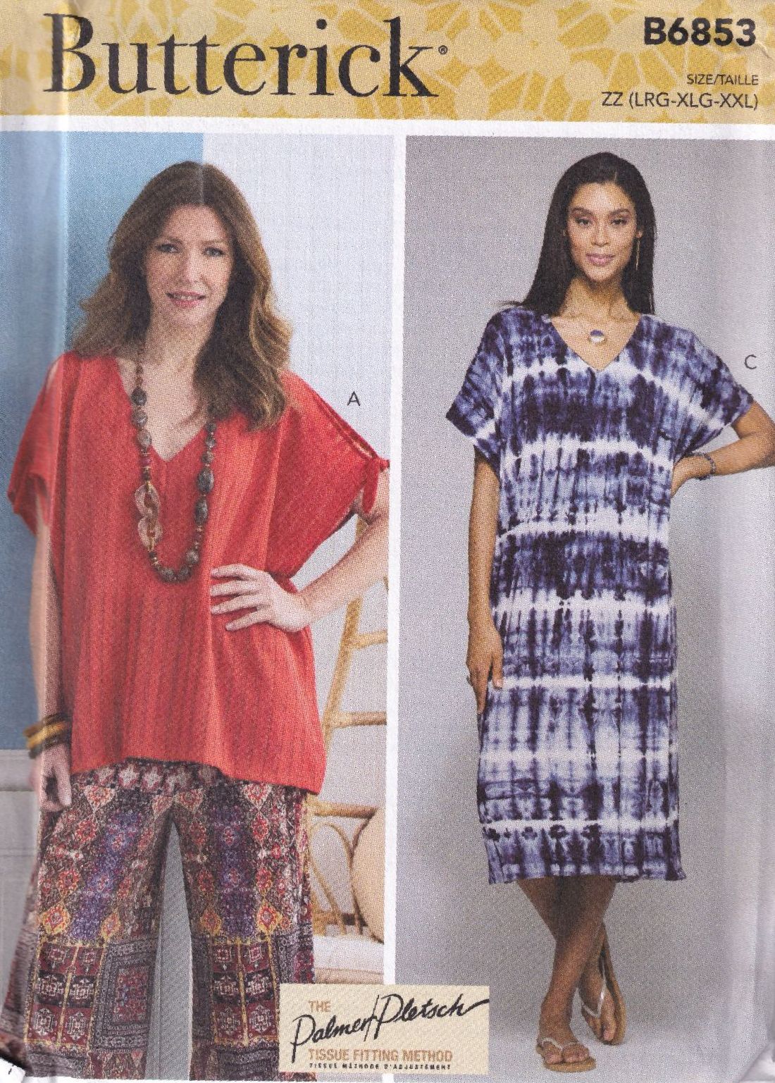 BUTTERICK B6853 TUNIC AND DRESSES SEWING PATTERN- SIZE ZZ (L,XL,XXL)