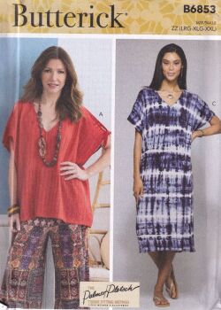 BUTTERICK B6853 TUNIC AND DRESSES SEWING PATTERN- SIZE ZZ (L,XL,XXL)