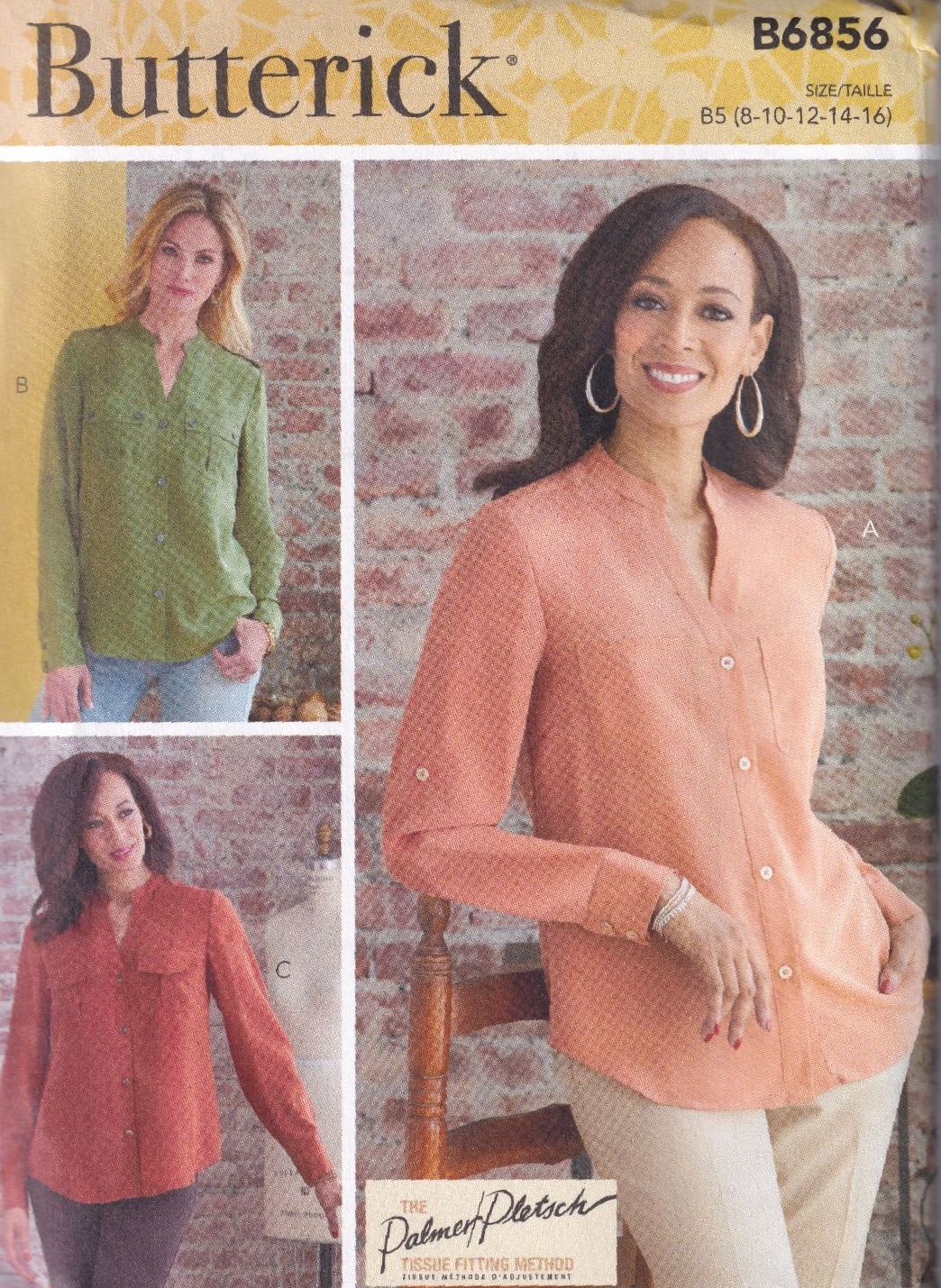 BUTTERICK B6856 TOPS SEWING PATTERN- SIZE B5 (8,10,12,14,16)