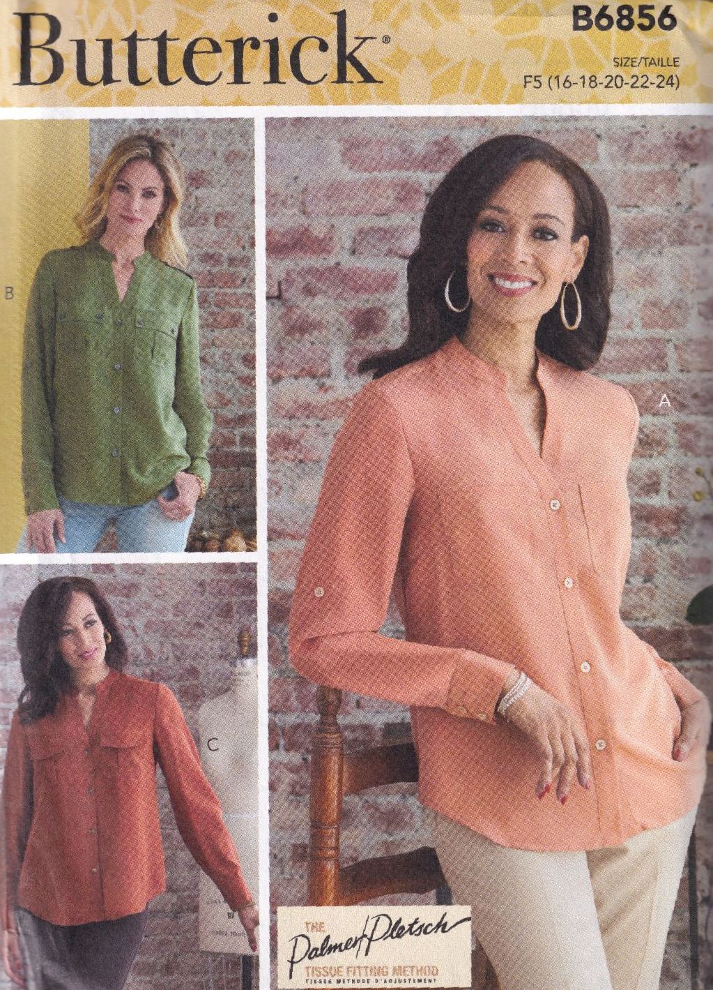 BUTTERICK B6856 TOPS SEWING PATTERN- SIZE F5 (16,18,20,22,24)