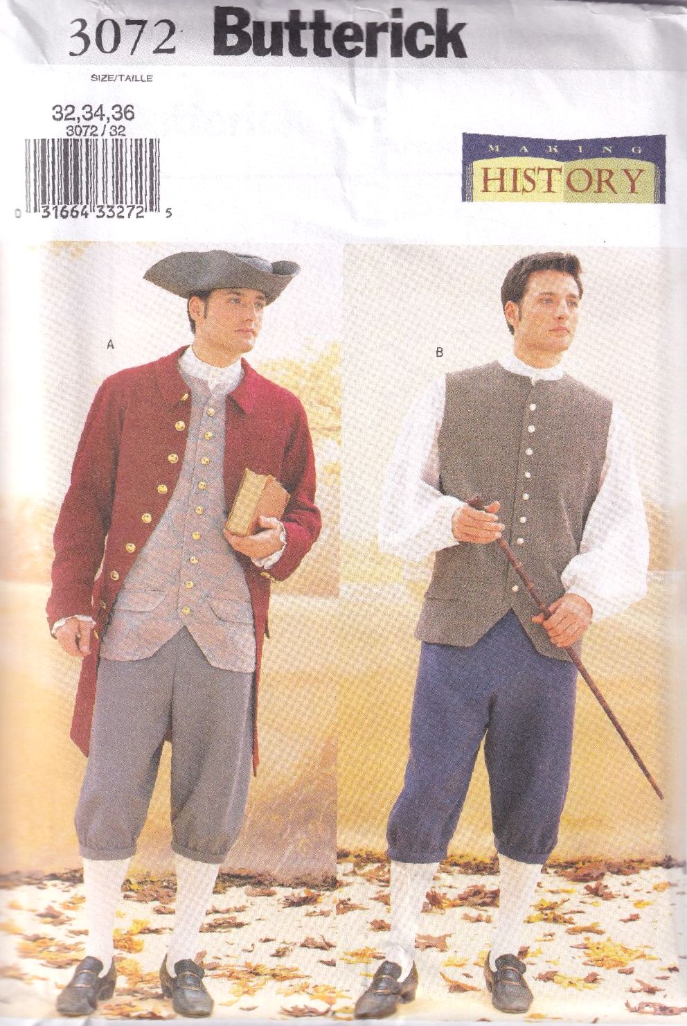 BUTTERICK B3072 HISTORICAL COSTUME SEWING PATTERN- SIZE 32,34,36