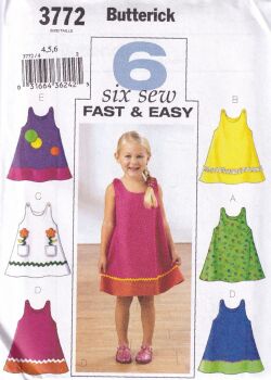 BUTTERICK B3772 CHILDRENS DRESS SEWING PATTERN- SIZE 4,5,6