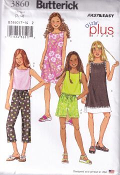 BUTTERICK B3860 GIRLS TOP,DRESS,SHORTS AND PANTS SEWING PATTERN- SIZE 7-14
