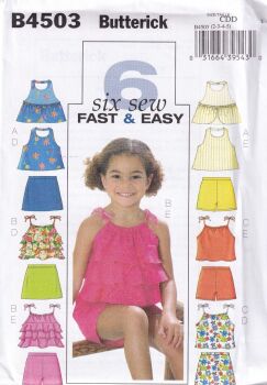 BUTTERICK B4503 CHILDRENS TOP, SKORT AND SHORTS SEWING PATTERN-SIZE CDD (2,3,4,5)