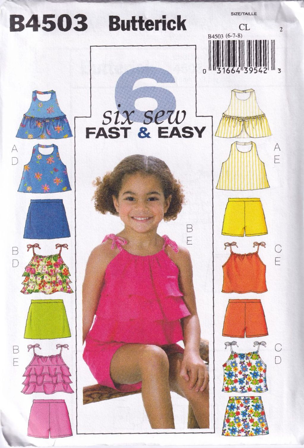 BUTTERICK B4503 CHILDRENS TOP, SKORT AND SHORTS SEWING PATTERN-SIZE CL(6,7,