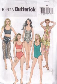 BUTTERICK B4526 SWIMSUIT AND WRAP SEWING PATTERN-SIZE AA (6,8,10,12)