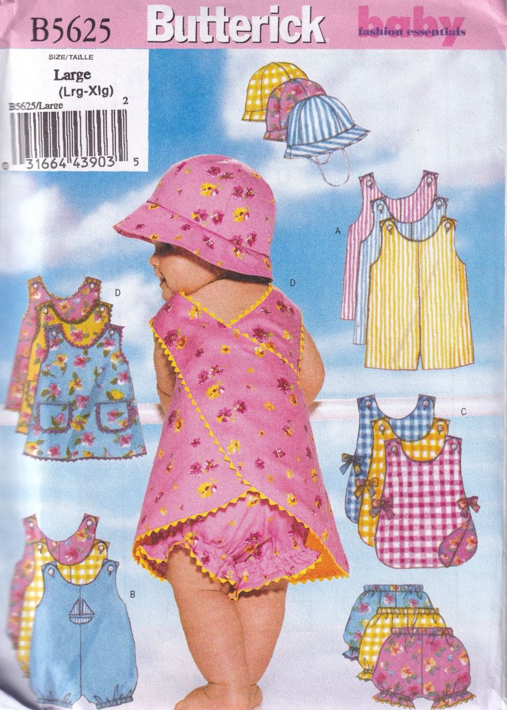 BUTTERICK B5625 CHILDRENS ROMPER, PANTS AND HAT SEWING PATTERN-SIZE L(L,XL)