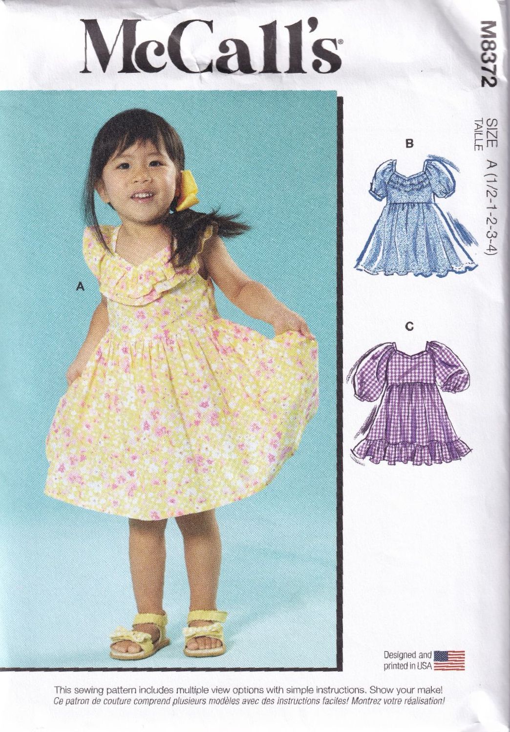 McCALLS 8372 TODDLERS DRESS SEWING PATTERN-SIZE A (0.5,1,2,3,4)