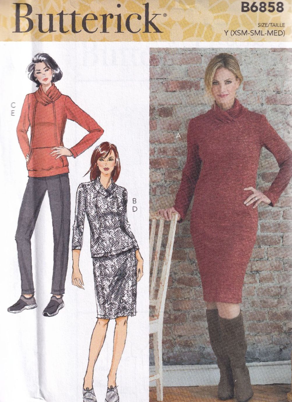 BUTTERICK B6858 DRESS, TOP, SKIRT AND PANTS SEWING PATTERN- SIZE Y (XS,S,M)