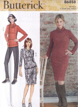 BUTTERICK B6858 DRESS, TOP, SKIRT AND PANTS SEWING PATTERN- SIZE Y (XS,S,M)