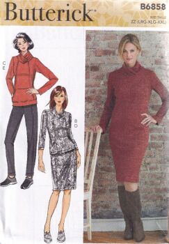 BUTTERICK B6858 DRESS, TOP, SKIRT AND PANTS SEWING PATTERN- SIZE ZZ (L,XL,XXL)