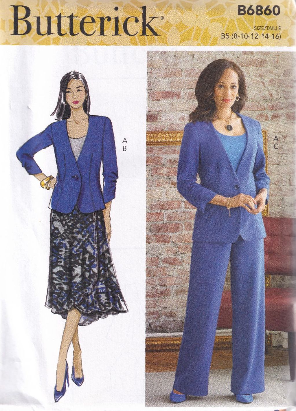 BUTTERICK B6860 JACKET, SKIRT AND PANTS SEWING PATTERN-SIZE B5 (8,10,12,14,