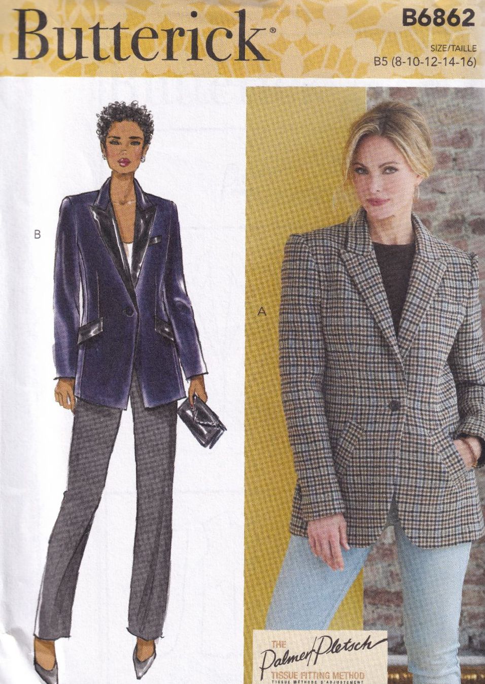 BUTTERICK B6862 JACKET SEWING PATTERN- SIZE B5 (8,10,12,14,16)