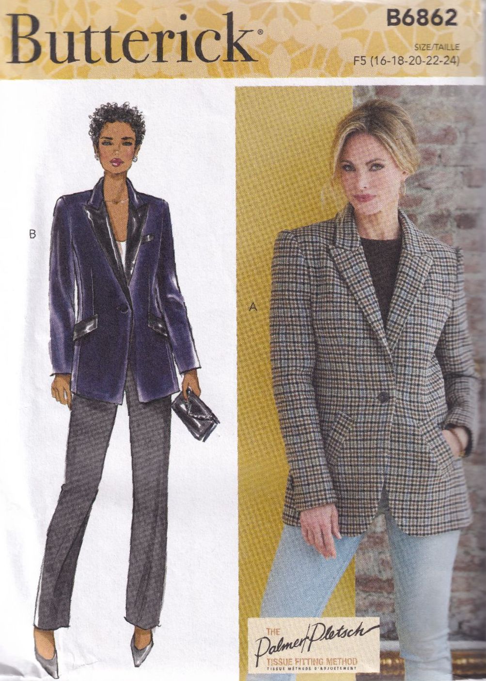 BUTTERICK B6862 JACKET SEWING PATTERN- SIZE F5 (16,18,20,22,24)