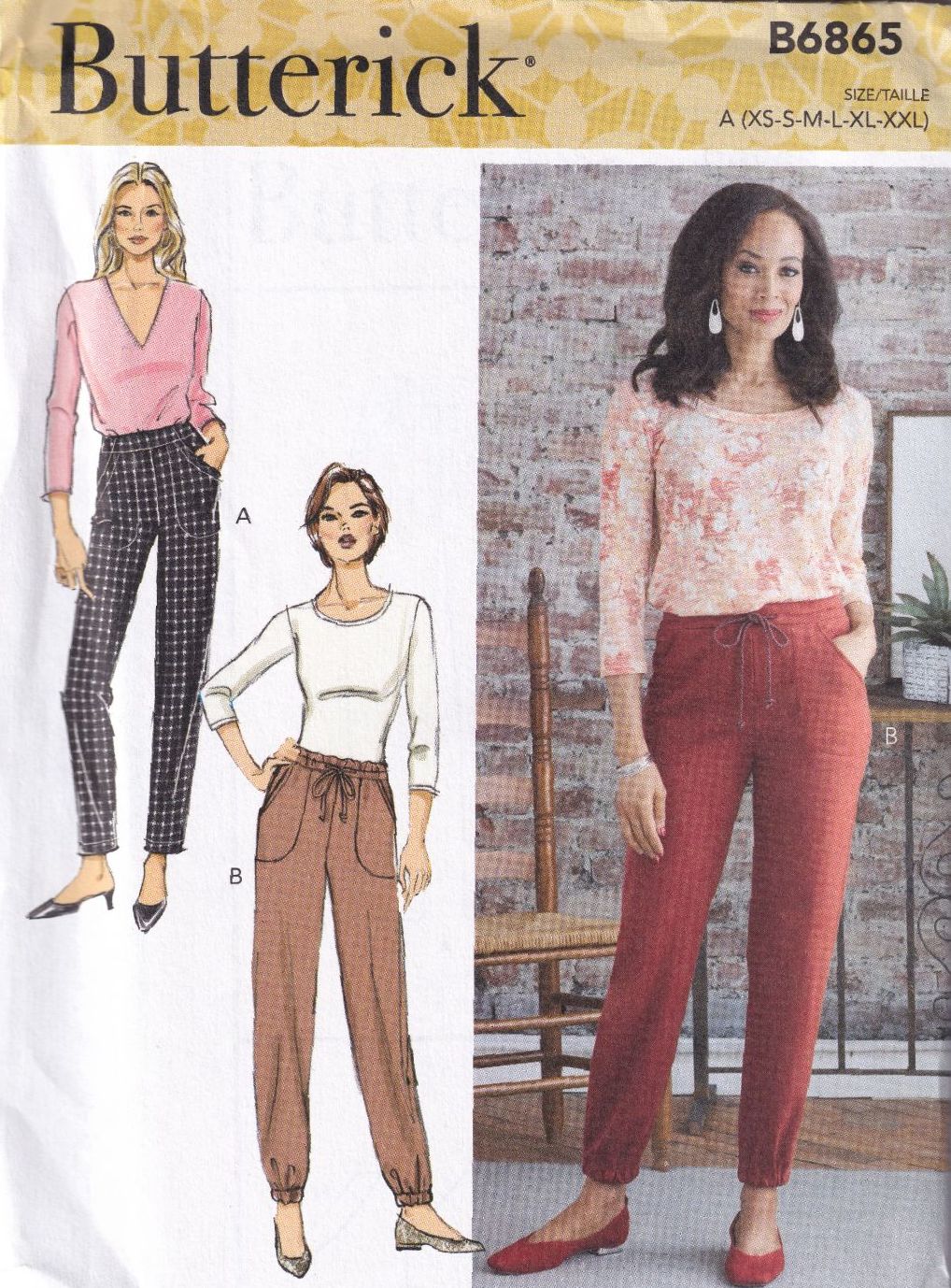 BUTTERICK B6865 PANTS SEWING PATTERN-SIZE A (XS,S,M,L,XL,XXL)